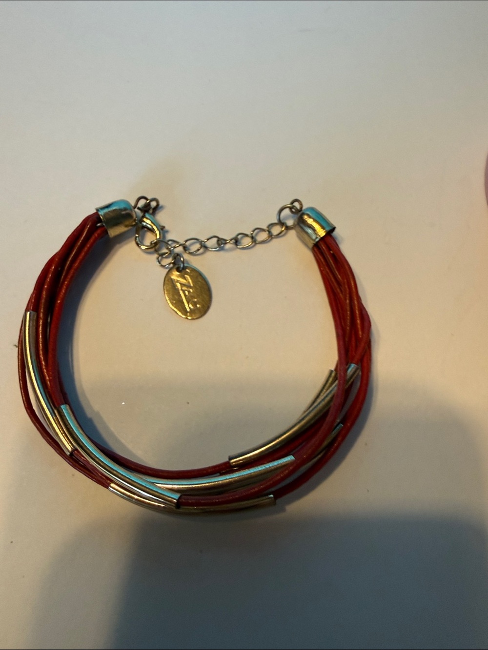 Leather Multi-Strand Red Bracelet with Silver Accents